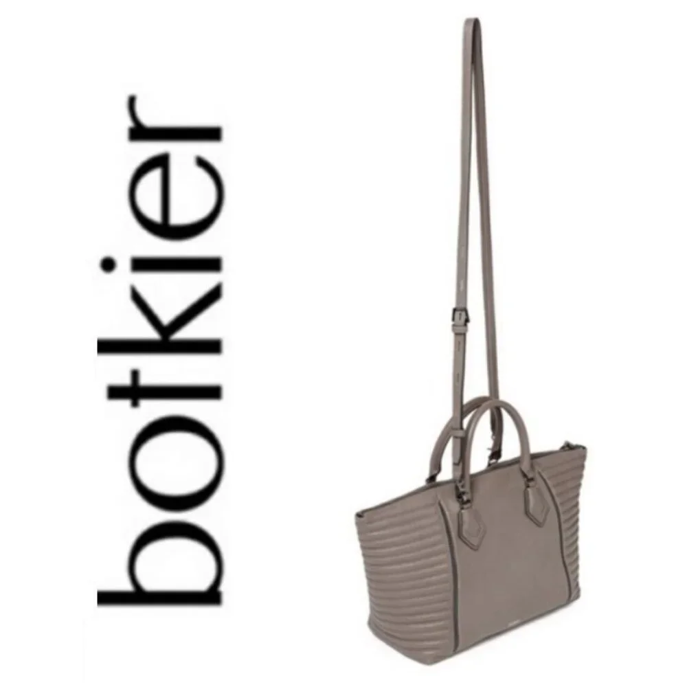NWT Botkier Leather Top Handle Moto Satchel Winter Grey Quilted Panels MSRP $248 - Picture 3 of 15